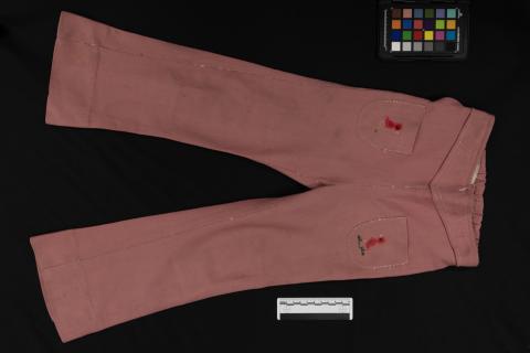 Children's pink pants, color card and scale