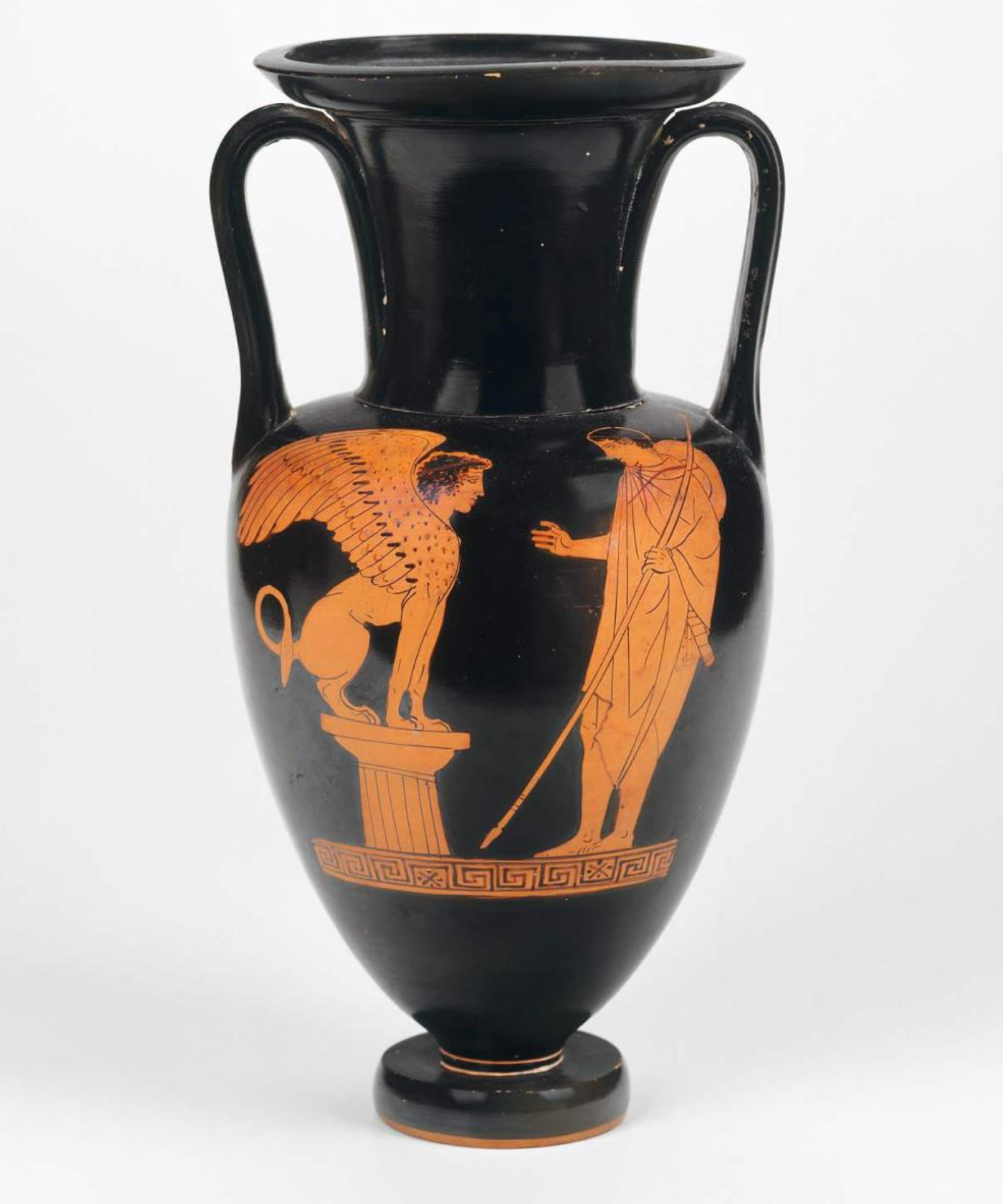 Two-handled jar (amphora) depicting Oedipus and the Sphinx of Thebes